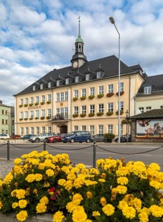 Town hall on the market square of Ehrenfriedersdorf, Erzgebirge, Saxony, Germany