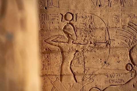 Hieroglyphic relief details from the Ramesseum, memorial temple or mortuary temple of Egyptian