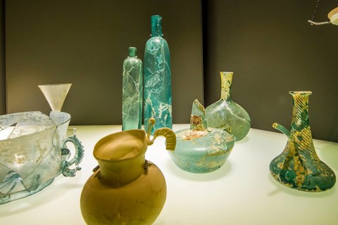 Artifacts at the El Born Cultural and Memorial Centre archeological site and museum, Barcelona,