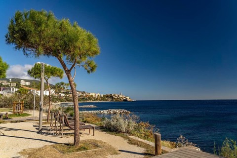 Waterfront with view of Bastia, Corsica, France