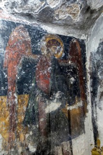Ancient religious mural painted on wall, Greek Orthodox church of the Virgin Mary, Apollonia