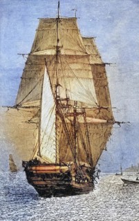 The brig HMS Beagle from Journal of Researches by Charles Darwin published by Nelson & Sons 1890,