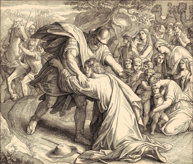 Jacob and Esau Reunited, Old Testament, by Julius Schnorr von Carolsfeld, 1860