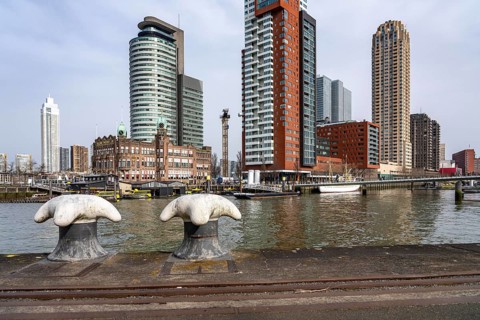 Kop van Zuid, Wilhelminapier, skyscrapers on the Nieuwe Maas, skyline of the city center, Rijnhaven