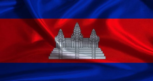 Cambodia flag with cloth textured background. National flag of Cambodia with realistic texture
