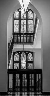 Black and white photograph, detail photo, staircase in the Sankt Hedwig Klinikum, Große Hamburger