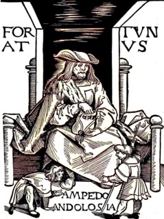 Title page of the edition of Fortunatus, 1509, Fortunatus is a German proto-novel or chapbook about