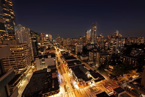 Vancouver downtown with Robson Street, night view