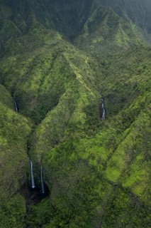 Aerial view Hanalei Falls, Hanalei Valley, Kauai, Hawaii, USA, North America