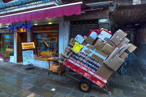 Delivery to a restaurant, Venice, Veneto, Italy
