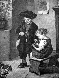 Doctor games, the children play vet and examine a cat, France, 1887, Historical, digital