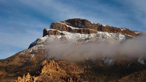Mountains covered in snow and clouds under blue sky, Teide, Parque Nacional del Teide, Teide