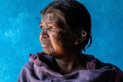Portrait of a woman from the Kutia Kondh tribe (Odisha, India) . According to the tradition, Kutia