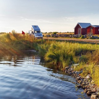 Free standing, wild camping, everyman's rights, Baltic Sea coast, campervan, coastal landscape, sun