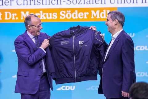 38th Federal Party Congress of the CDU of Germany in Stuttgart. Greetings from Markus Söder, party