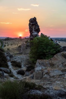 Sunset at the Devil's Wall near Weddersleben, Thale, Harz, Saxony-Anhalt, Germany