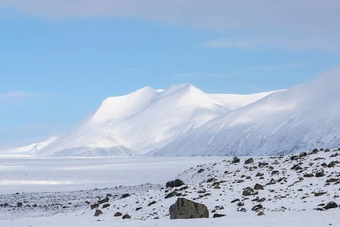 Lava rock field, mountain range, snow, winter, Vatnajökull region, Iceland, Scandinavia