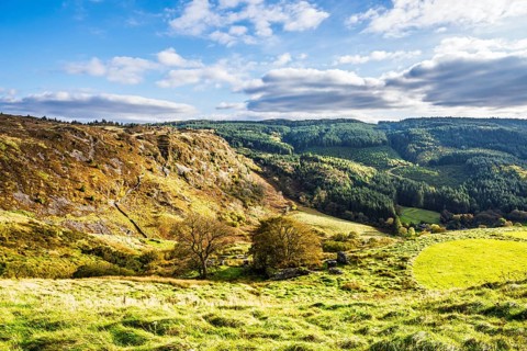 Autumn colors over Farms and Fields, Wales, UK
