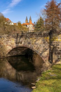 Bridge over the Mühlgraben and St Peter's Cathedral, Fritzlar, Schwalm-Eder district, Hesse,