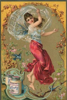 Series of pictures of cheerful, carefree woman, Liebig picture, digitally restored reproduction of