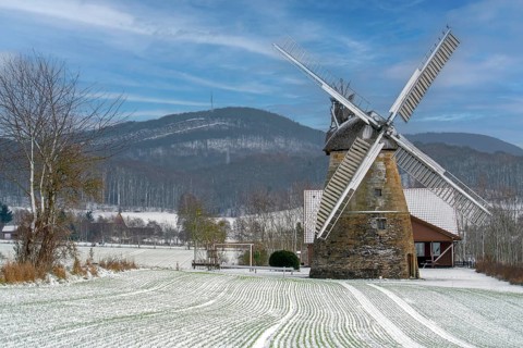 Windmill winter snow icebergs Porta Westfalica Germany