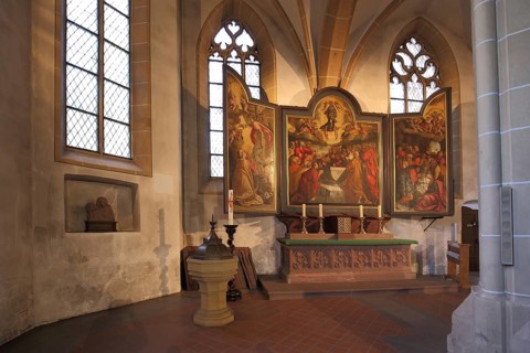 Late Gothic folding altar, painting, handicraft, painting, interior view, St. Martin Basilica,