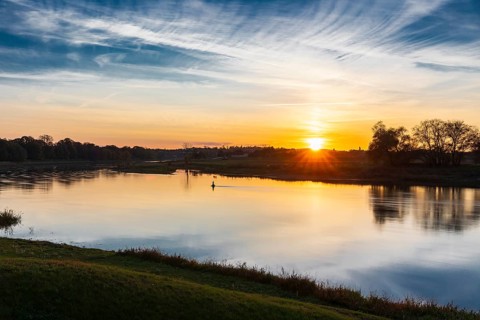 Sunset on the Elbe in Kreinitz, Saxony, Germany