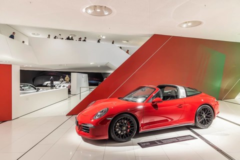 Porsche Museum Stuttgart-Zuffenhausen. Porsche 911 Targa 4 GTS from 20215. The automotive museum of