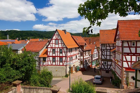 Federal Republic of Germany, Hesse, Bad Orb, Kirchgasse, half-timbered houses, half-timbered house,
