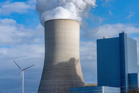 The UNIPER Datteln 4 coal-fired power plant, power plant block and cooling tower, wind power plant,
