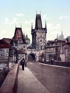 Lesser Town Bridge Tower, a Gothic gate tower in Prague. It stands at the western end of the