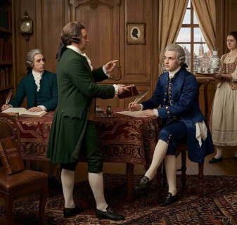 Portrait of Gotthold Ephraim Lessing, standing with Nicolai, founder of German national literature,