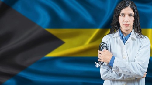 Bahamian national health system, Medical professional on Bahamas flag background