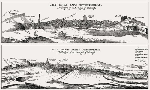 Cityscape of Edinburgh from the north and the south in 1647, Scotland, United Kingdom