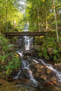 Wooden bridge in the upper area of ??the Todtnau waterfall in the Black Forest in Germany