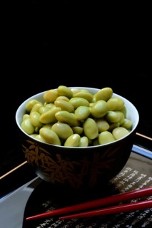Edamame, unripe soya beans in shell, Glycine max
