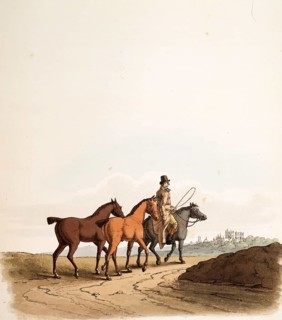 Scene from everyday life in England around 1810, The horse dealer has bought two horses and is