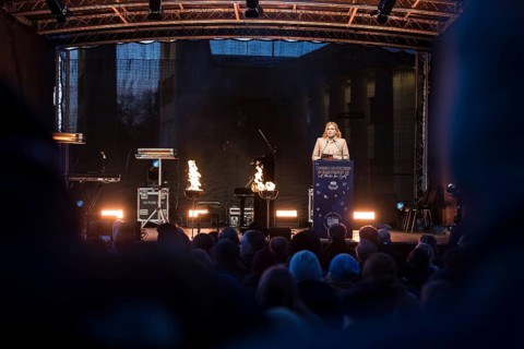 Julia Klöckner (President of the German Bundestag) speaks at the lighting of lights to mark 20