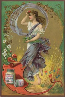 Series of pictures of cheerful, carefree woman, Liebig picture, digitally restored reproduction of