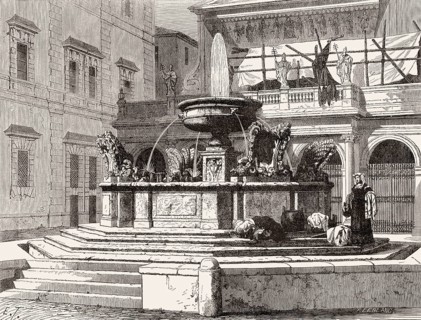 Fontana in Piazza Santa Maria in Trastevere, Rome, Italy, 19th Century