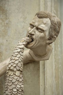 Sculpture Paradise Serpent by Peter Lenk 2015, LIDL manager, money, coins, money coins, wealth,
