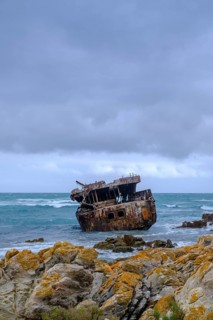 Bad weather at Cap Agulhas, shipwreck, southernmost point of Africa, meeting of the Indian and