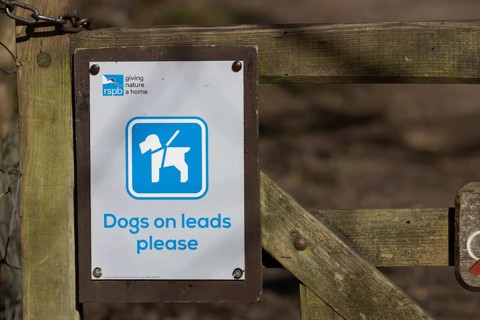 Dog walkers sign, RSPB Nagshead nature reserve, Gloucestershire, England, United Kingdom
