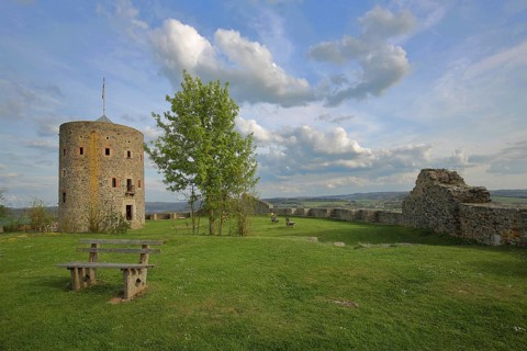 Medieval Hohenburg built in front of 1190 with round tower, Homberg-Efze, Hesse, Germany