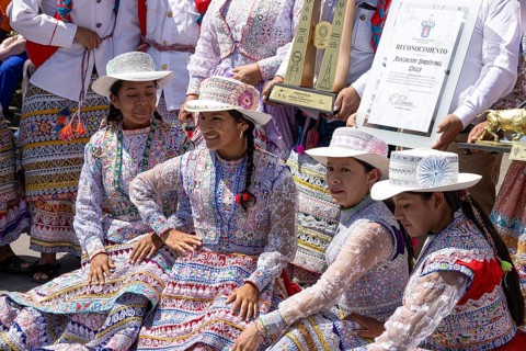 Arequipa, Peru, 2 February, 2026: Native indigenous people of Peru in National costumes perform