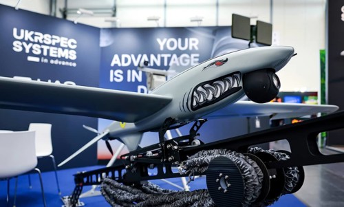 Düsseldorf, North Rhine-Westphalia, Germany - UKRSPECSYSTEMS, SHARK-M reconnaissance drone at the
