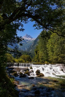 Natural monument, Loferbach waterfall near Lofer with Loferer Steinberge, Saalachtal, Pinzgau,