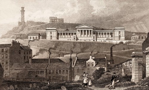 The Old Royal High School, Calton Hill, from the Canon-Gate Church Yard, Edinburgh, Scotland, 19th