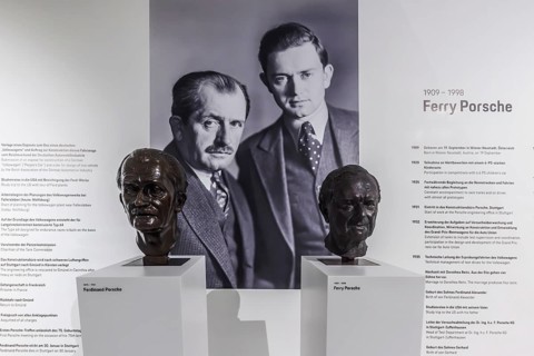Porsche Museum Stuttgart-Zuffenhausen. Ferdinand Porsche, Ferry Porsche. Busts of legendary