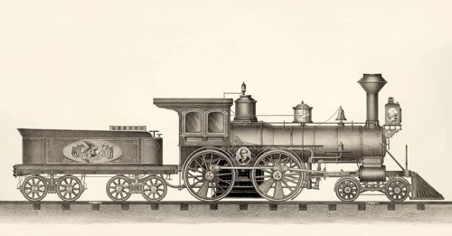 Johnson' locomotive and tender, 19th century